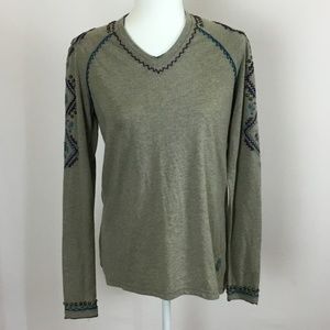Double D Ranch Olive Long Sleeve Tee with Embroidered Accents